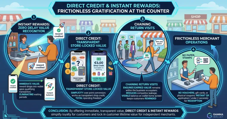 Direct credit and instant rewards: frictionless gratification at the counter
