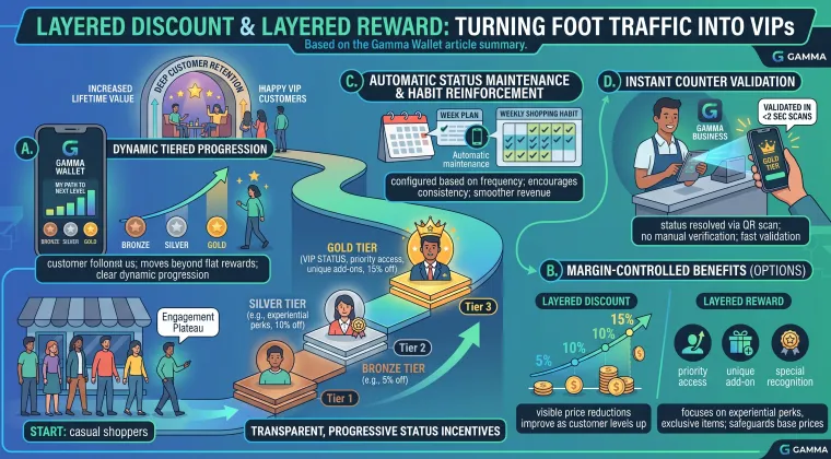Layered discount and layered reward: turning foot traffic into VIP tiers