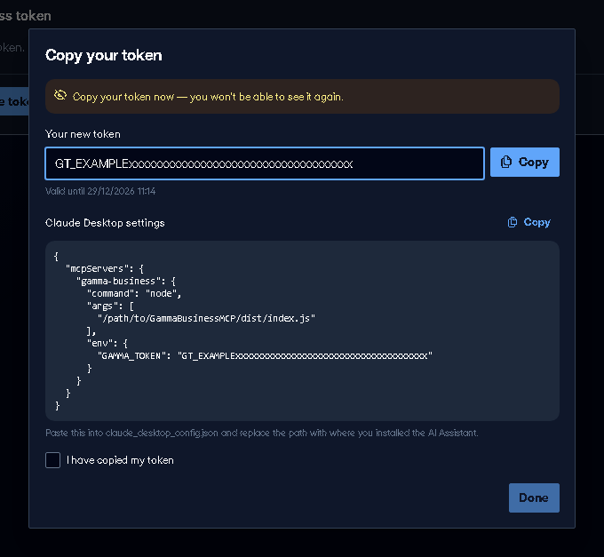 The new token, ready to copy