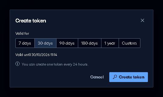 Choosing how long the token is valid