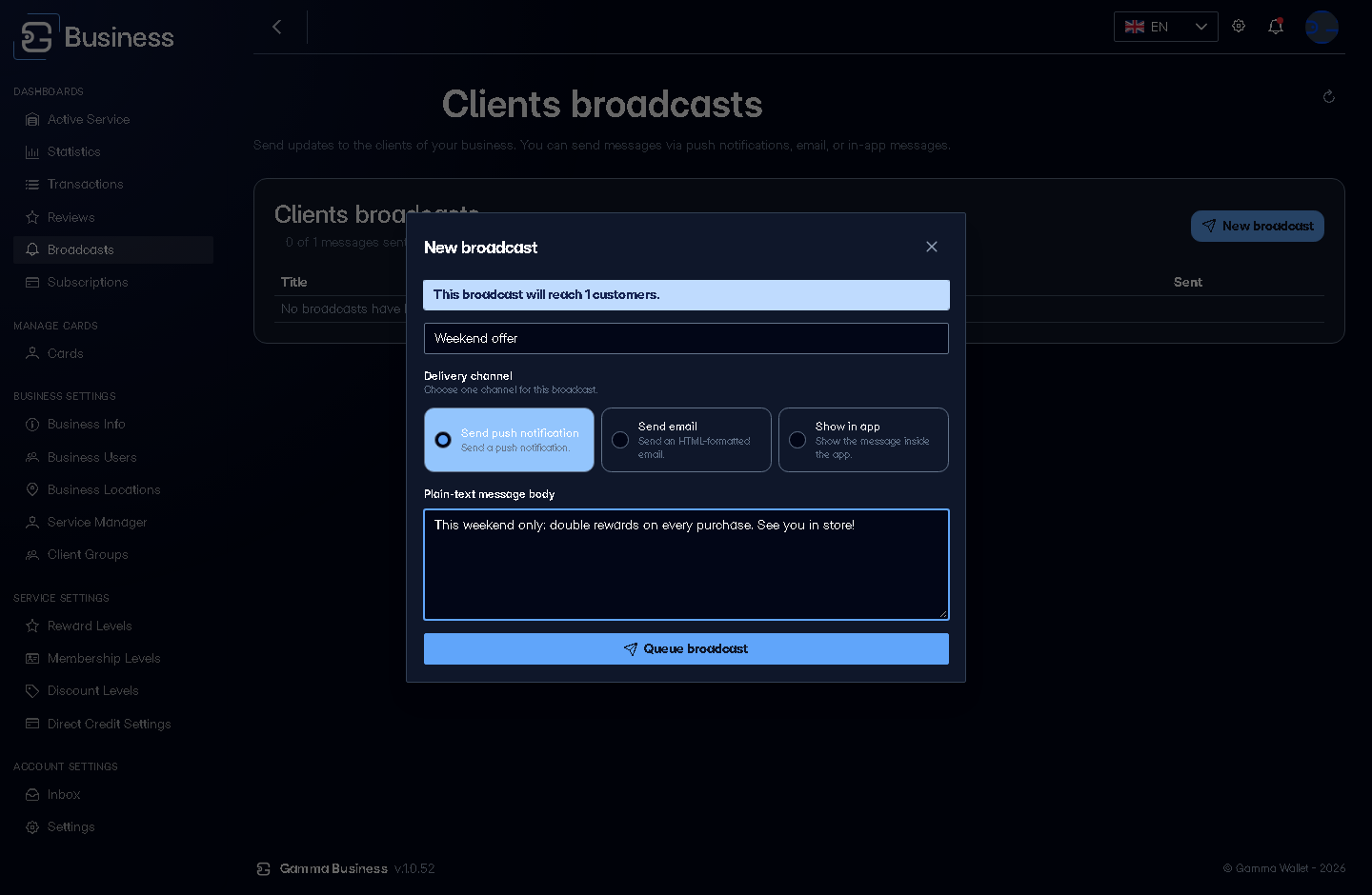 A broadcast ready to send
