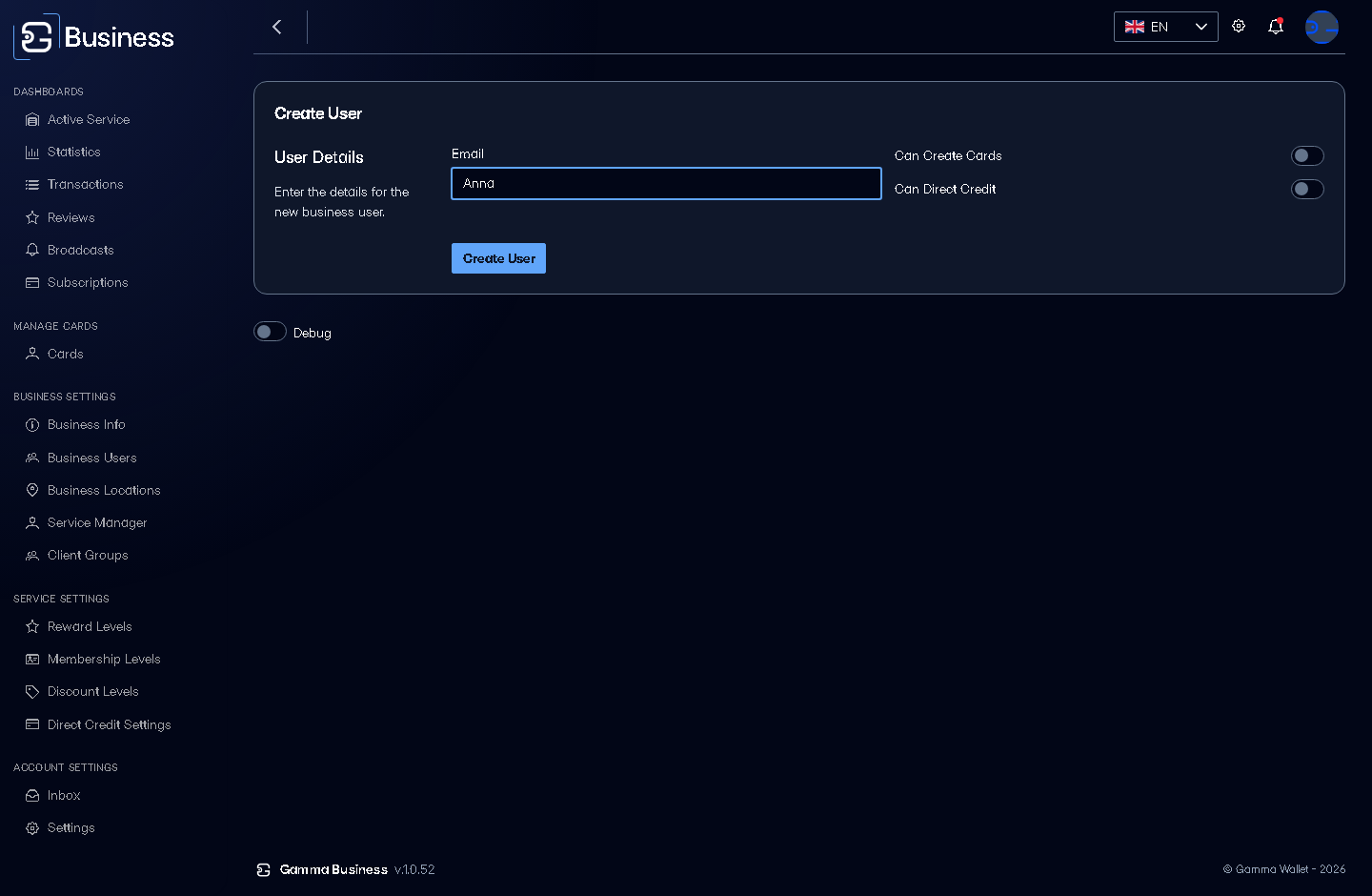 A user being created