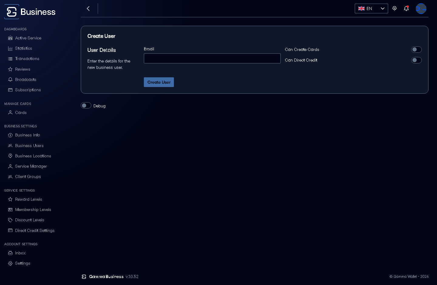 The new user form