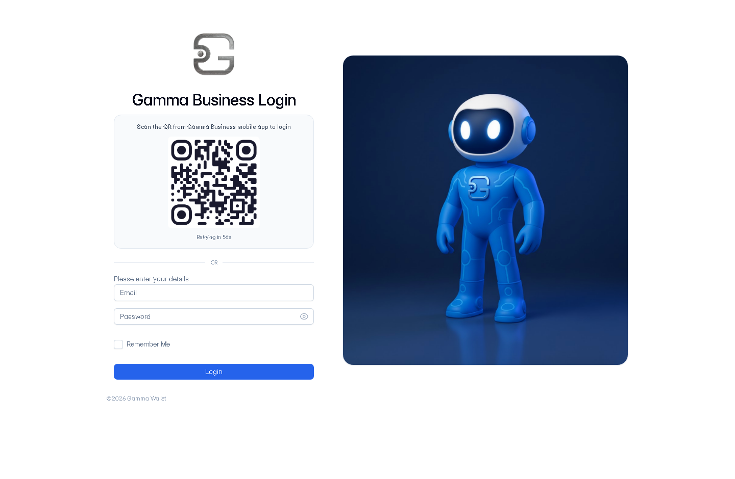 The sign-in screen at business.gamma-wallet.com