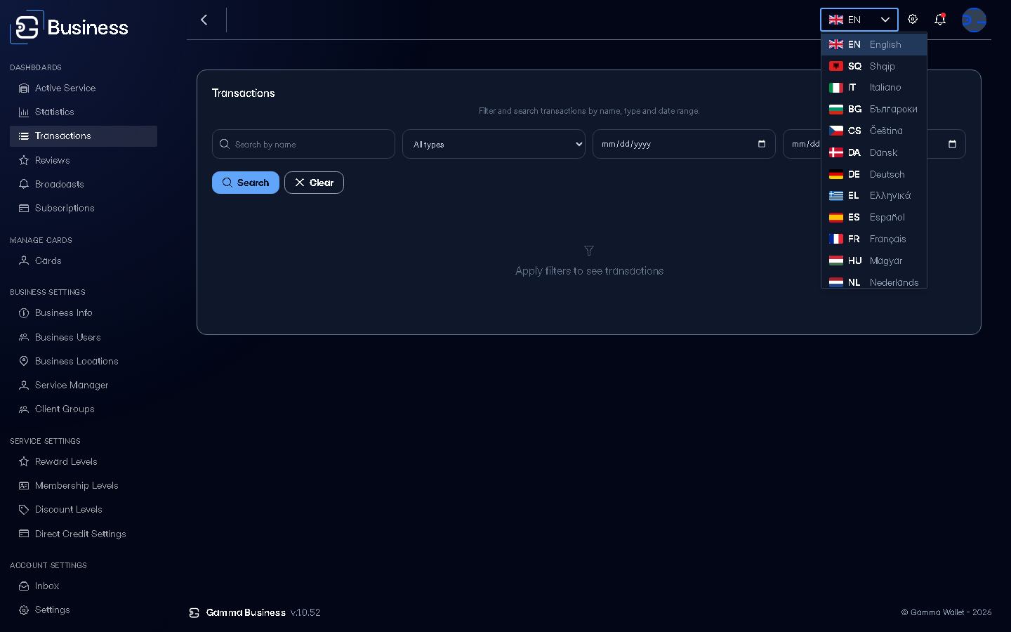 Filtering by transaction type
