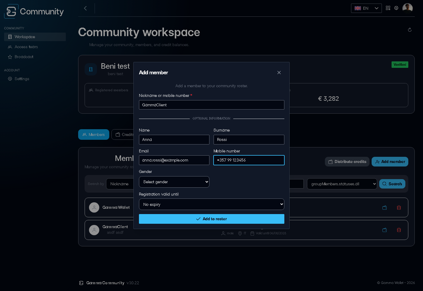 A member being added