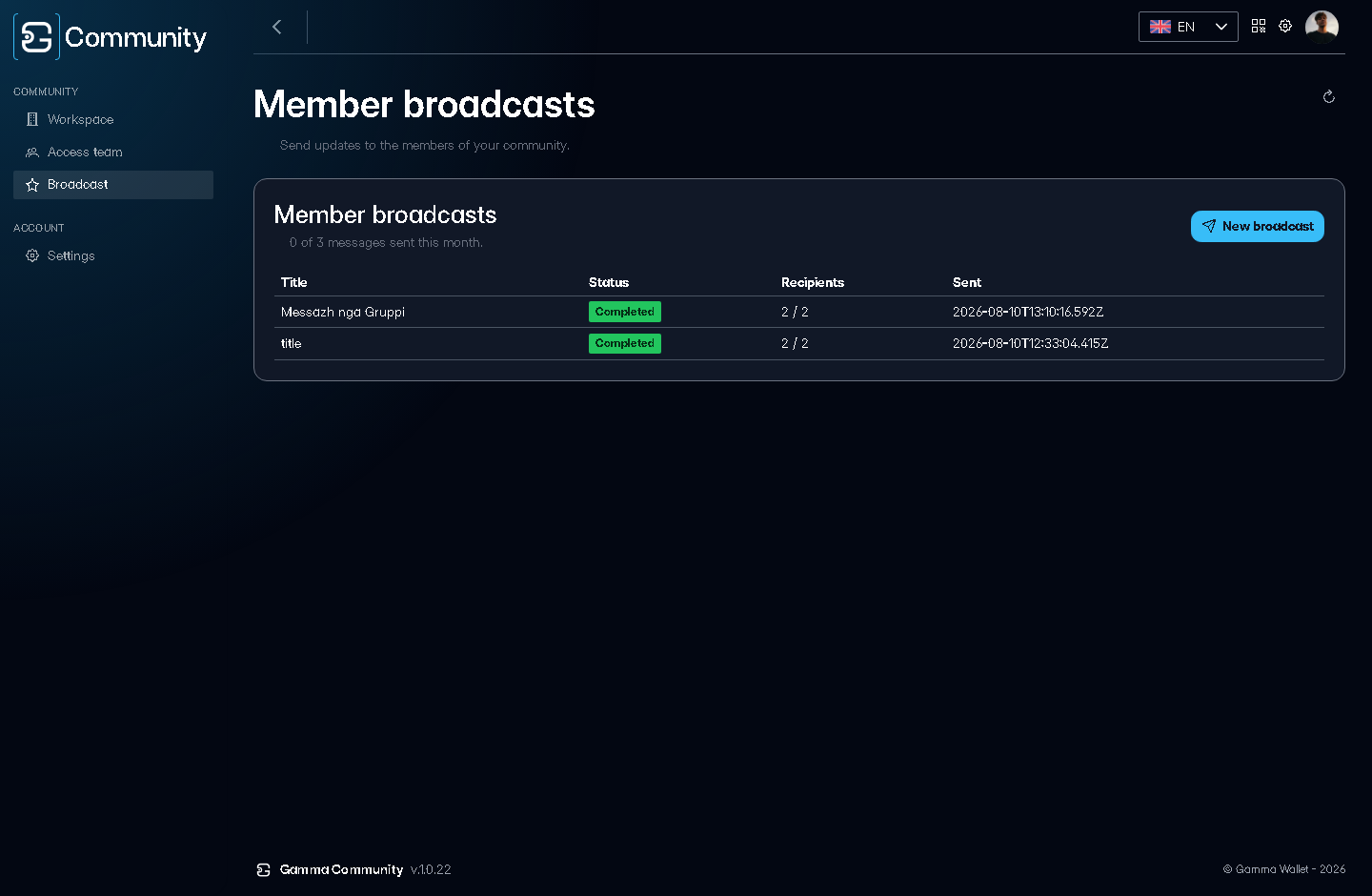 Member broadcasts