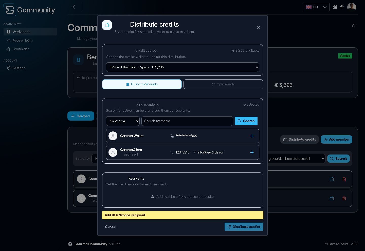 The distribution dialog