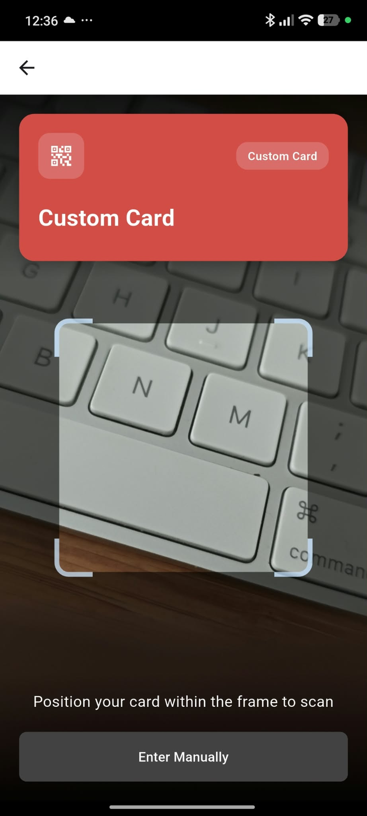 Scanning a custom card