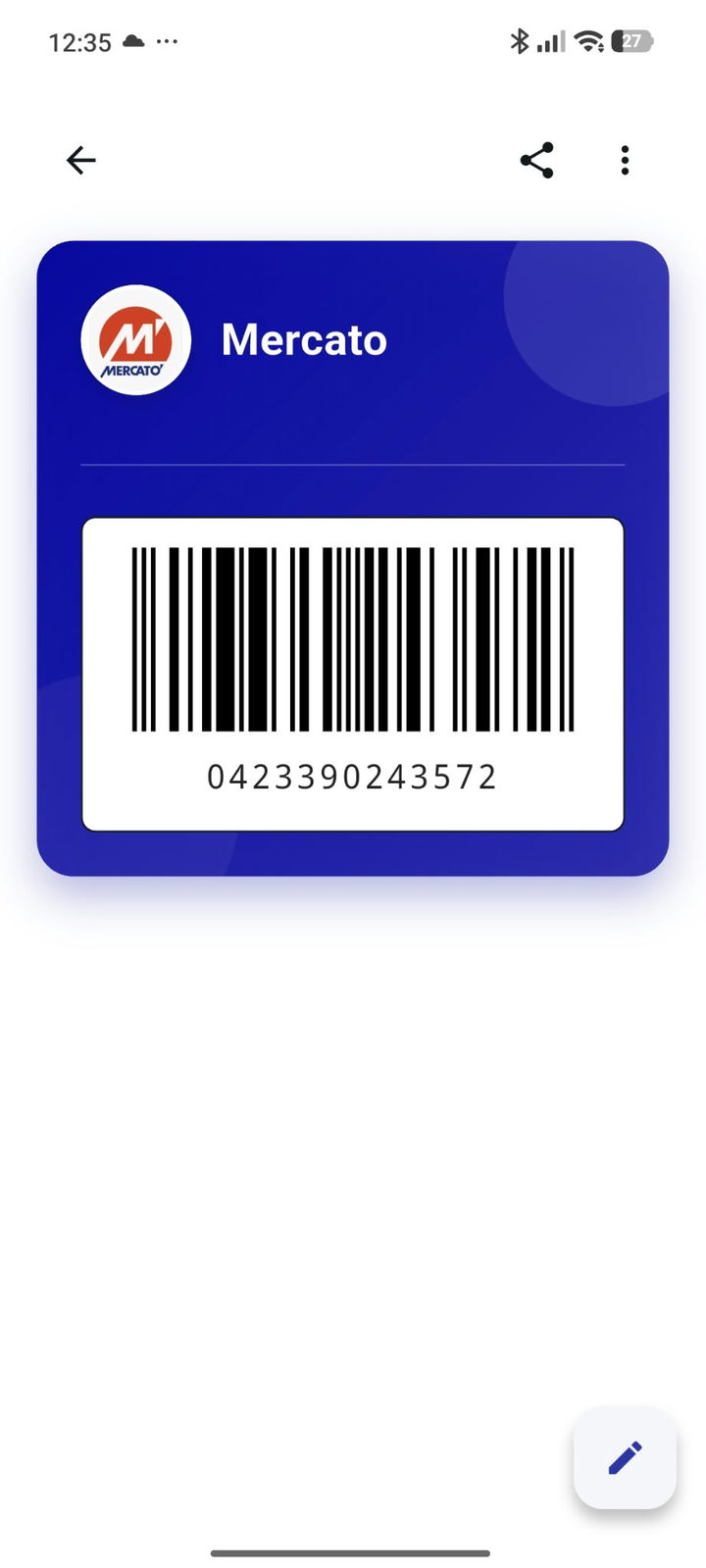 The card, ready to scan at the till