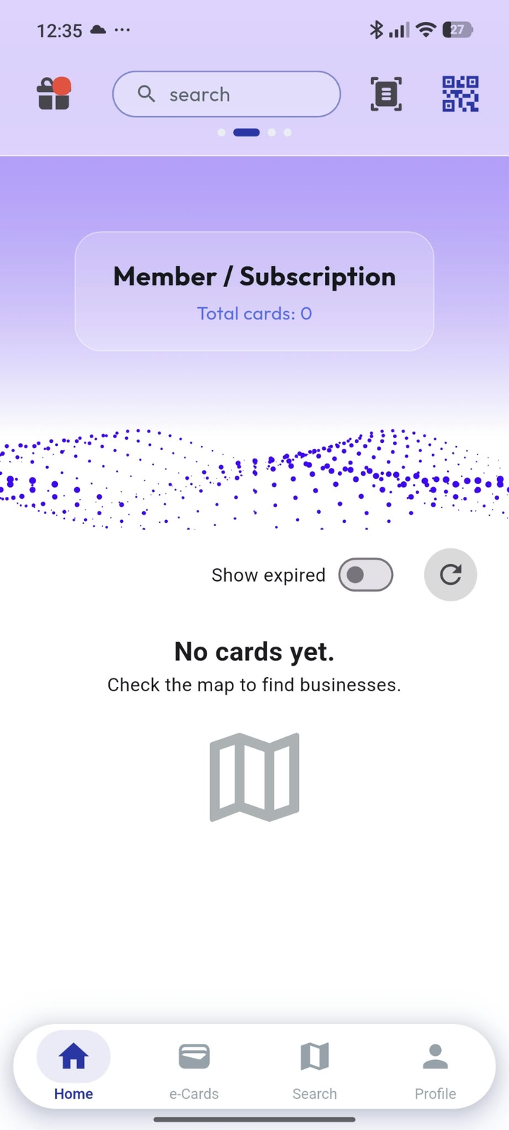 Member / Subscription, before any card has been added