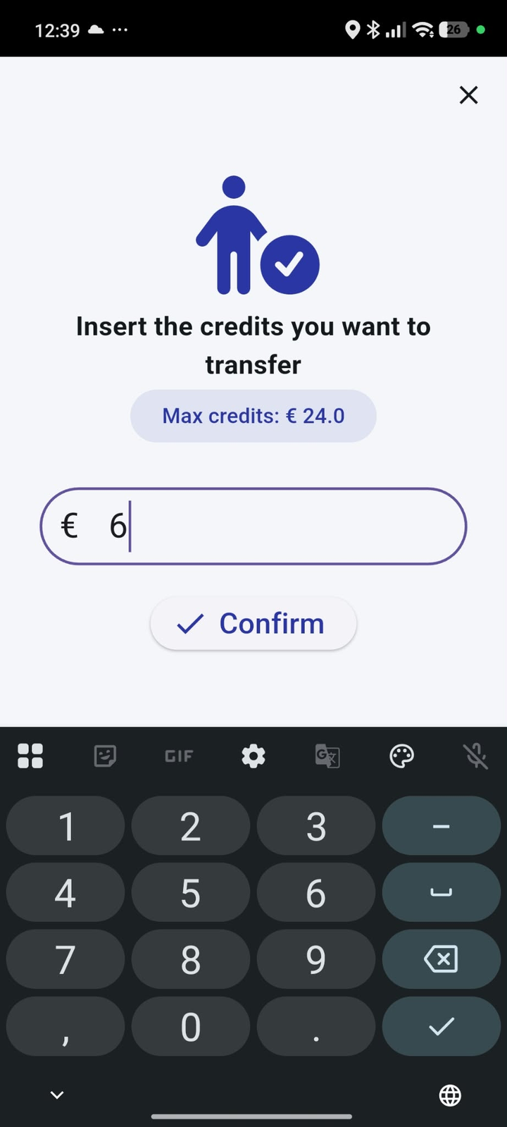 Insert the credits you want to transfer